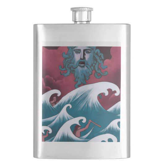 Rotes Neptun-Ölgemälde Flachmann (Vorderseite)