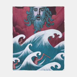 Rotes Neptun-Ölgemälde Fleecedecke