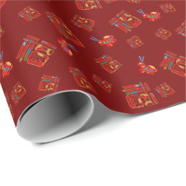 Rotes neues Jahr 福 Segen Rabbit Wrapping Paper Geschenkpapier