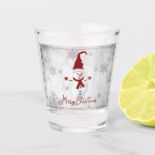 Rotes Niedliches Schneemann Holiday Showglas Schnapsglas (Vorderseite)