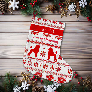 Rotes nordisches Pudel-Hund-Weihnachten Großer Weihnachtsstrumpf
