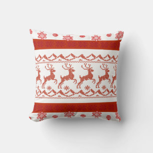 Rotes nordisches Rentier-Strickmuster-Weihnachts-K Kissen