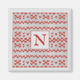ROTES NORDISCHES STRICKEN Quadratischer Magnet + I