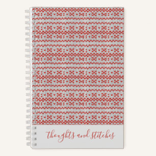 ROTES NORDISCHES STRICKMUSTER 5,5x8,5 Notizbuch + 