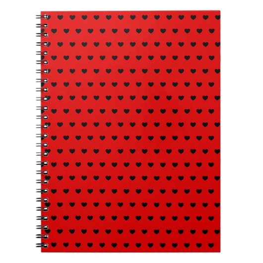 Rotes Notebook mit schwarzen Herzen Notizblock (Vorderseite)