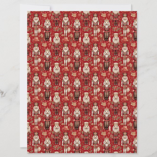 Rotes Nussknacker-Muster Weihnachts-Bastelpapier (Vorderseite)