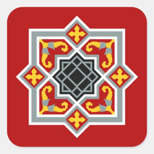 Rotes Oktagonmuster in Barcelona Quadratischer Aufkleber (Vorderseite)