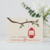 Rotes Öl Laterne Camping / Outdoor Wedding R.S.V.P RSVP Karte (Stehend Vorderseite)