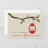 Rotes Öl Laterne Camping / Outdoor Wedding R.S.V.P RSVP Karte (Vorne/Hinten)