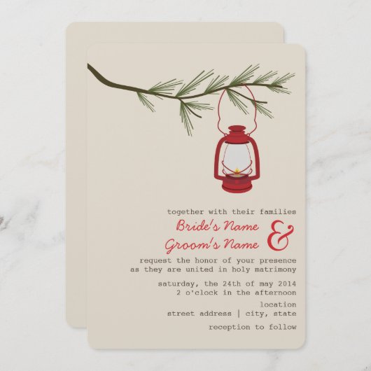 Rotes Öl Laternenfisch Evergreen Camping Hochzeit Einladung (Vorne/Hinten)