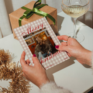 Rotes Old Money Gingham Familienfoto Weihnachten