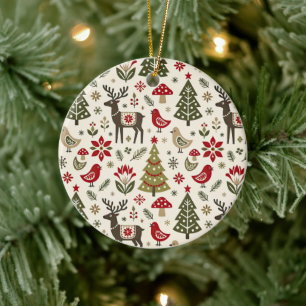 Rotes Oliven Nordisches Rentier Volks Weihnachten Keramik Ornament