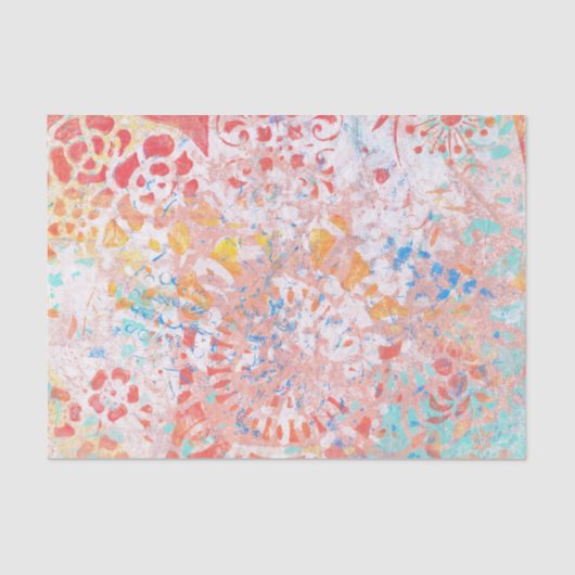 Rotes orange blaues abstraktes Blumenseidenpapier Seidenpapier (Vorderseite)