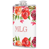 Rotes Orange Blume & Blätter Chic Girly Flachmann (Links)