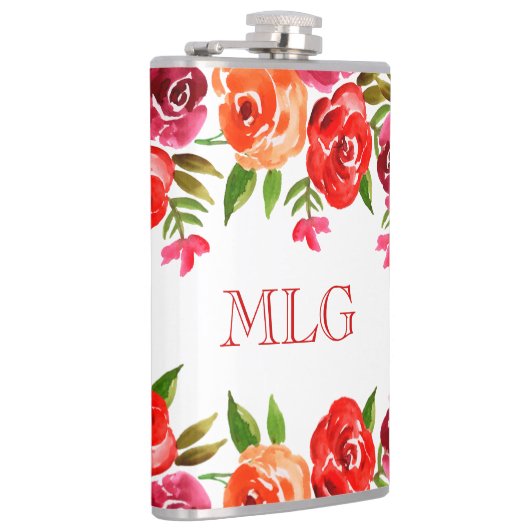 Rotes Orange Blume & Blätter Chic Girly Flachmann (Rechts)