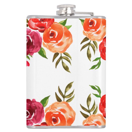 Rotes Orange Blume & Blätter Chic Girly Flachmann (Rückseite)