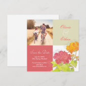 Rotes Orange Floral Wedding Foto Save the Date (Vorne/Hinten)