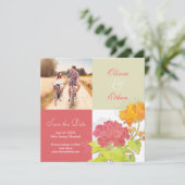 Rotes Orange Floral Wedding Foto Save the Date (Stehend Vorderseite)