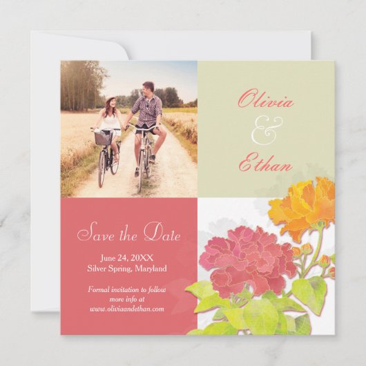Rotes Orange Floral Wedding Foto Save the Date (Vorderseite)