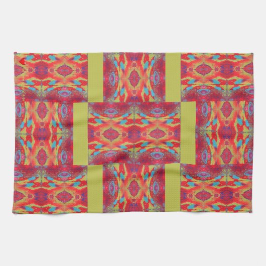 Rotes Orange Gelbblau Abstrakte Acryl Geschirrtuch (Horizontal)