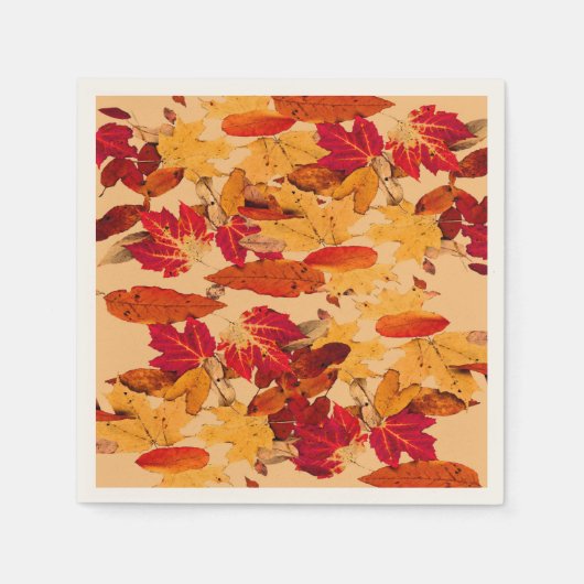 Rotes Orange Gelbbraun Herbst Blätter Serviette (Vorderseite)