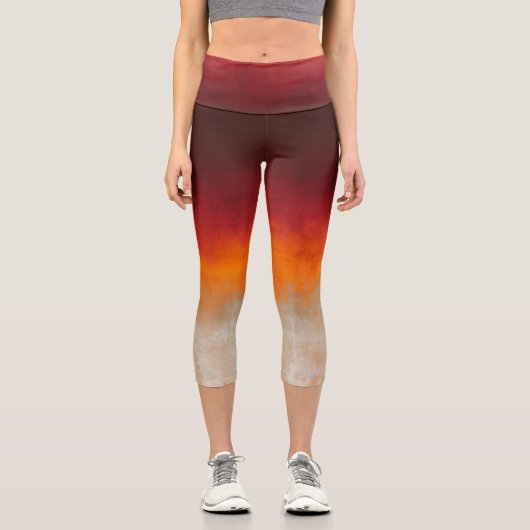 Rotes Orange Grau Weiße rustikale Omelone Capri Leggings (Vorderseite)
