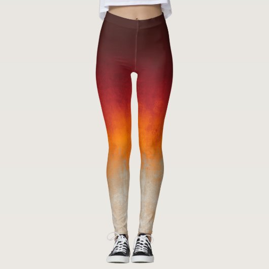 Rotes Orange Grau Weiße rustikale Omelone Leggings (Vorderseite)
