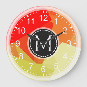 Rotes Orange Mosaik Modernes Monogramm Große Wanduhr