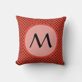 Rotes Orange Polka Dot Monogramm Kissen