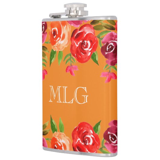 Rotes Orange Rosa Blume Flachmann (Links)