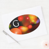 ROTES ORANGE YELLOW SCHWARZES FRAKTAL BUBBLES MONO OVALER AUFKLEBER (Umschlag)