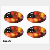 ROTES ORANGE YELLOW SCHWARZES FRAKTAL BUBBLES MONO OVALER AUFKLEBER (Blatt)