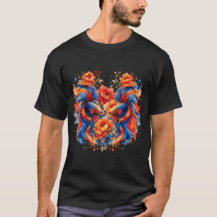 Rotes orangefarbenes Betta-Fisch-Paar Wasserfarbe, T-Shirt