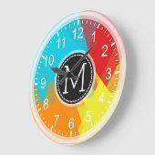 Rotes orangefarbenes Blaues Mosaik Modernes Monogr Große Wanduhr (Winkel)
