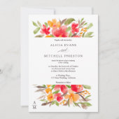 Rotes orangefarbenes Wasserfarbenfall Hochzeit Einladung (Vorderseite)