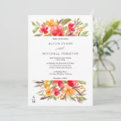 Rotes orangefarbenes Wasserfarbenfall Hochzeit Einladung (Stehend Vorderseite)