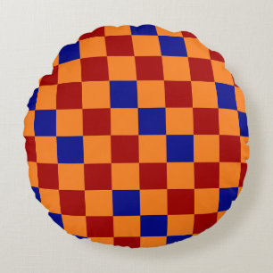 Rotes Oranges Blaues Karomuster Design  Rundes Kissen