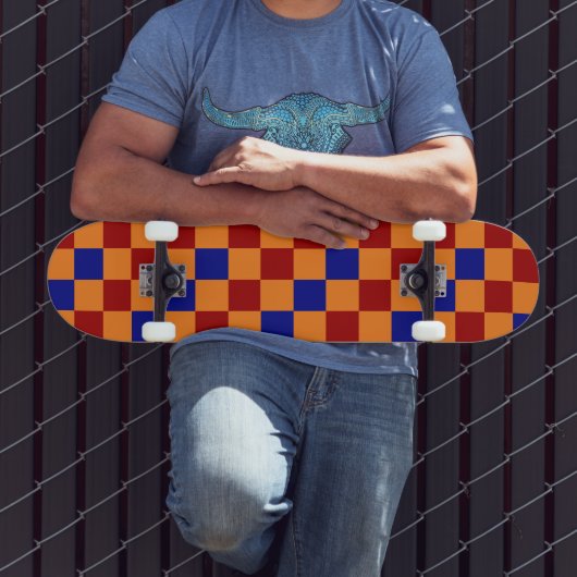 Rotes oranges blaues Karomuster Design Skateboard (Außenbereich 3)