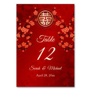 Rotes Orientalisches Blumenmuster Chinesische Ho Tischnummer