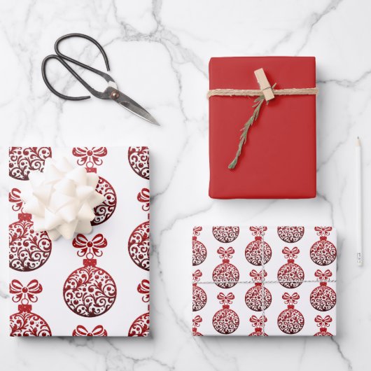 Rotes Ornament - Glitzer Geschenkpapier Set (Vorderseite)