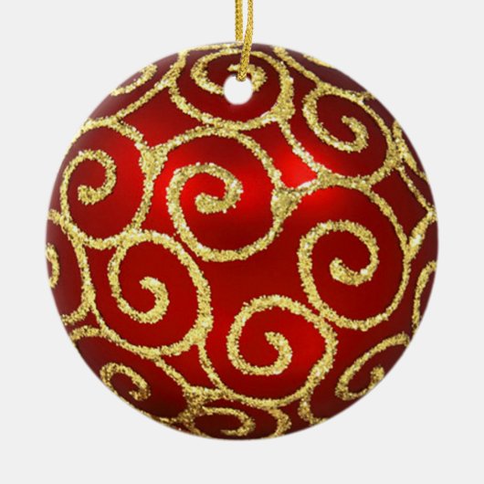 Rotes Ornament mit Gold-Wirbel (Vorne)
