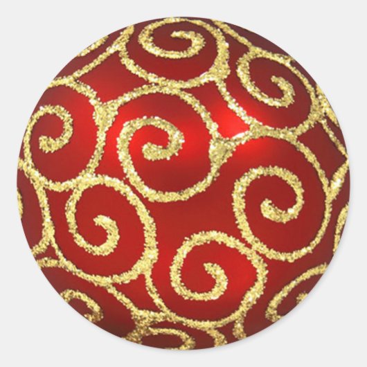 Rotes Ornament mit Gold-Wirbel-Aufkleber Runder Aufkleber (Vorderseite)