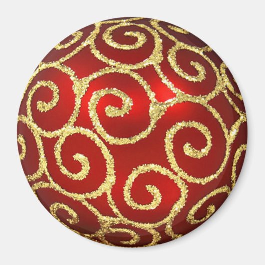 Rotes Ornament mit Gold-Wirbel Magnet (Vorne)