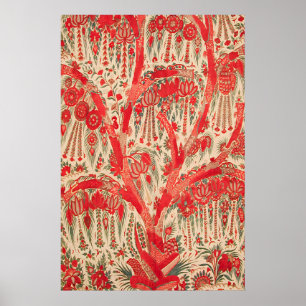 Rotes osmanisches Baum-des-Lebens-Kunstwerk Vintag Poster
