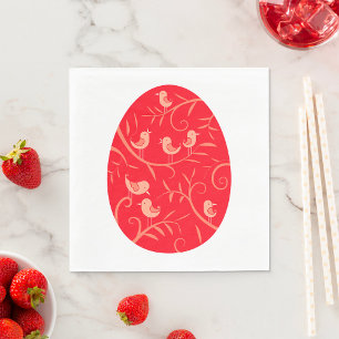 Rotes Osterei mit Vogelmuster Serviette