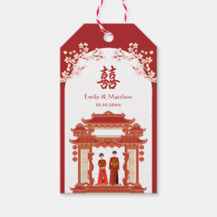 Rotes Paar Tempel Kirschblüten chinesische Hochzei Geschenkanhänger