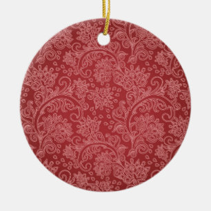 Rotes Paisley-Damask-Designer-Blumen-Klassiker Keramik Ornament