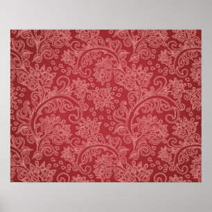 Rotes Paisley-Damask-Designer-Blumen-Klassiker Poster