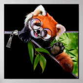 Rotes Panda in runder Brille und Bambuszweig Poster (Vorne)