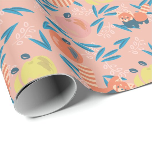 Rotes Panda Koralle Pink Apple Muster Umschlagpapi Geschenkpapier (Rolleneckpunkt)
